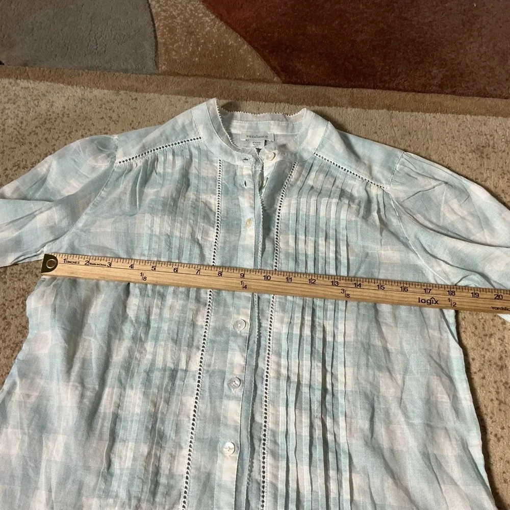 Sundance Cottagecore Gingham Pintuck Lace Cotton Blouse PXXS Tie Sleeve Top